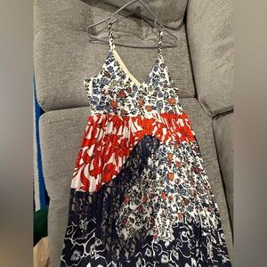 Maeve Dress with Red and Navy Floral Design